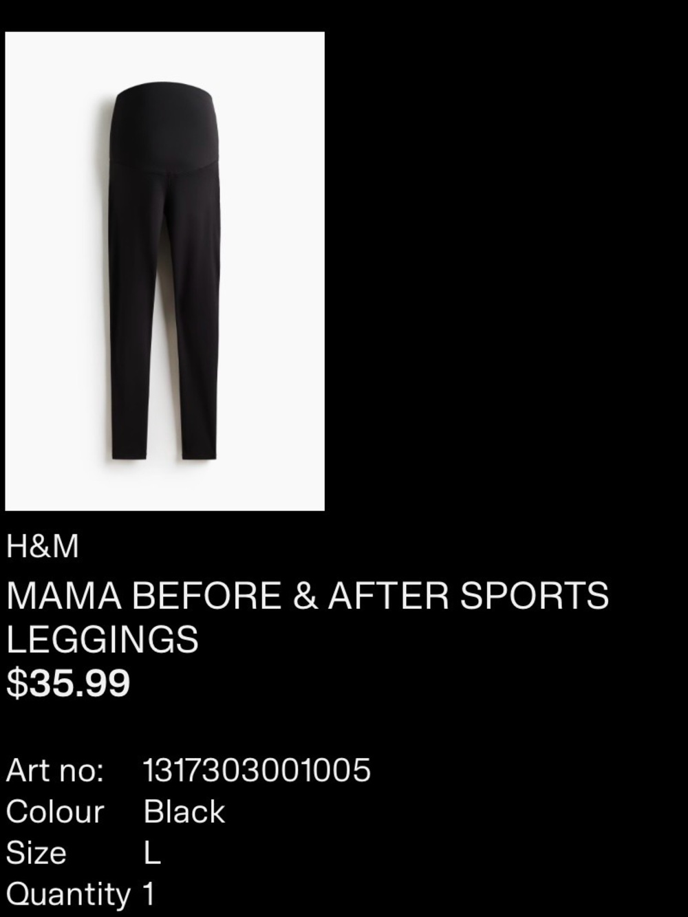 H&M MAMA BEFORE & AFTER SPORTS LEGGINGS -NWOT
